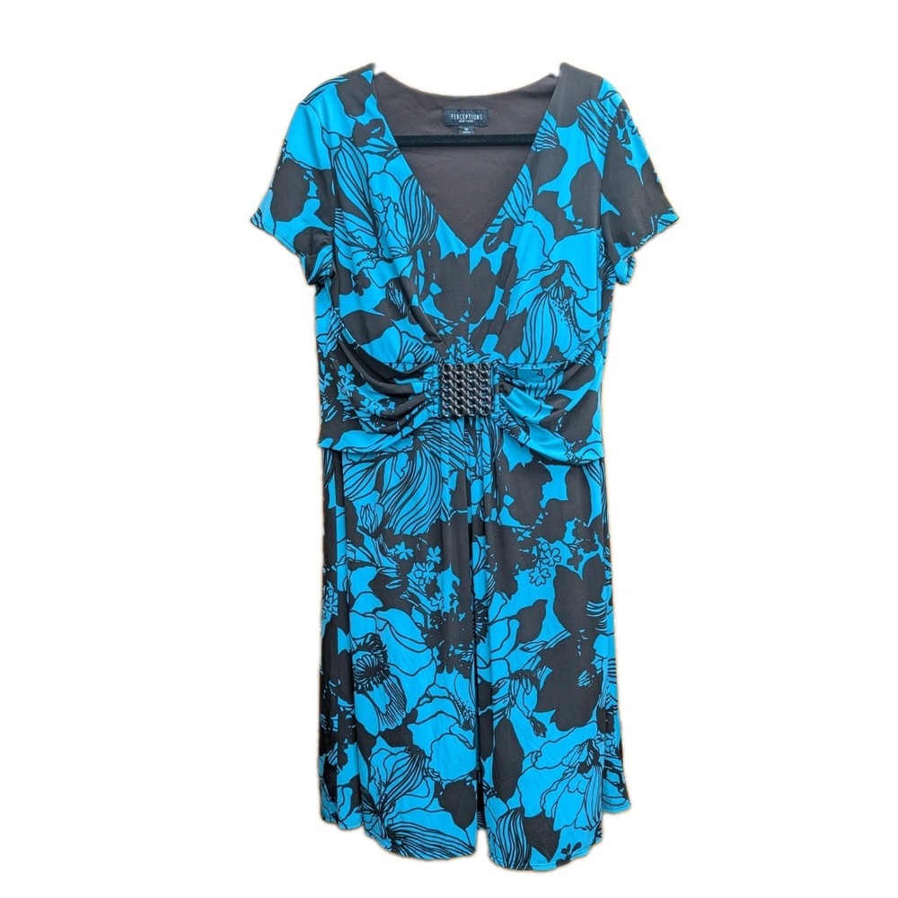 Perceptions New York Women's Dress Size 18 Liquid Knit Midi Short Sleeves Work